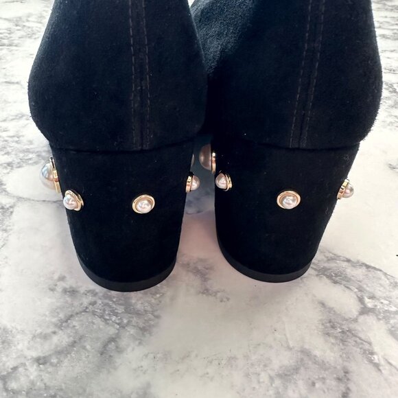 Stuart Weitzman Siggy Pearl Suede Booties in Black - Picture 4 of 9